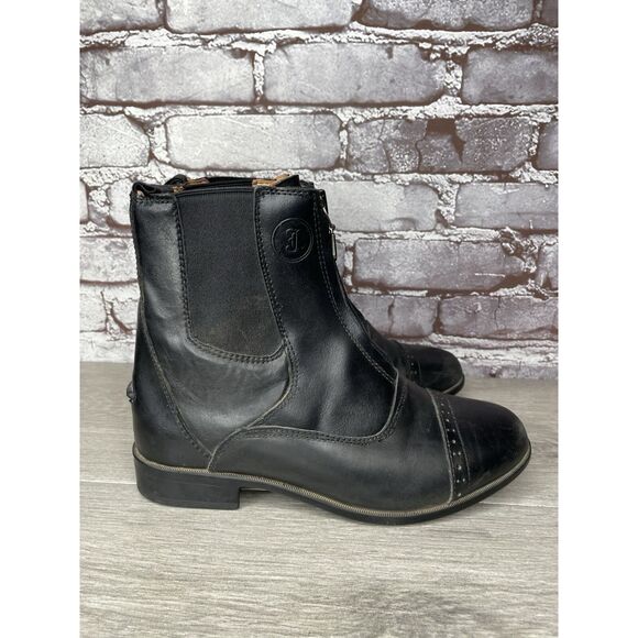 Justin Black Leather Front Zip Jodhpur Cap Toe Boots Women Sz 7M US/38EU PB500JR - Picture 1 of 16